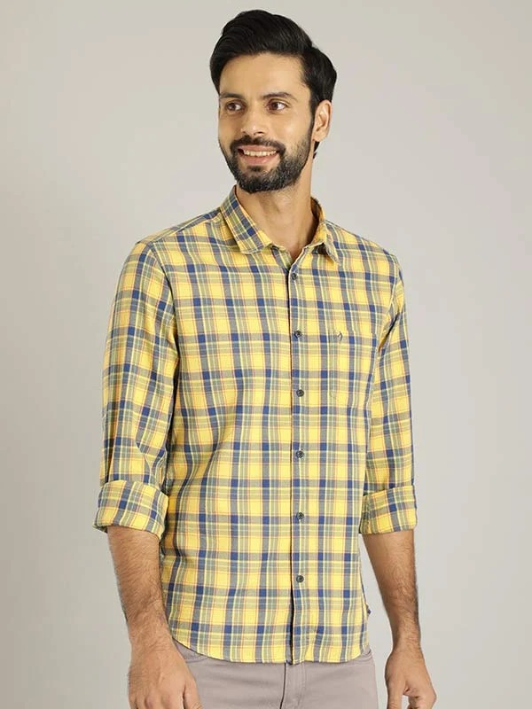 Indian Terrain Men Checkered Yellow Shirt
